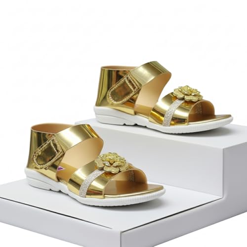 Image of 𝐓𝐫𝐞𝐧𝐝𝐒𝐭𝐚𝐭𝐢𝐨𝐧:-Girls Trendy Sandals with Holographic Floral Strap, Welcro Style, Sandals |