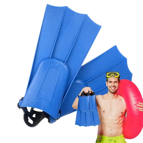 Aletas de natación de goma portátiles de 30,5 x 16,5 cm, equipo de natación cómodo con correa de tobillo ajustable, equipo de natación para adultos, hombres y mujeres, fortalece las piernas, azul