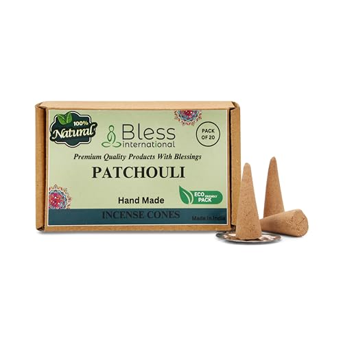 Bless International Patchouli 100%-Natural-Incense-Cones Handmade-Hand-Dipped Organic-Chemicals-Free for-Purification-Relaxation-Positivity-Yoga-Meditation The-Best-scents (20 Count)