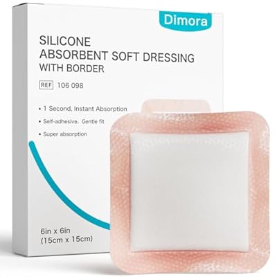 Dimora Silicone Super Absorbent Wound Dressings - Gentle Adhesive Bandages with Ultrasorb Polymer,Heavy Exudate Wound Care Pads 6"X 6" 10 Packs