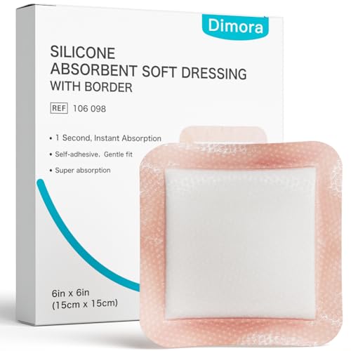 Dimora Silicone Super Absorbent Wound Dressings - Gentle Adhesive Bandages with Ultrasorb Polymer,Heavy Exudate Wound Care Pads 6