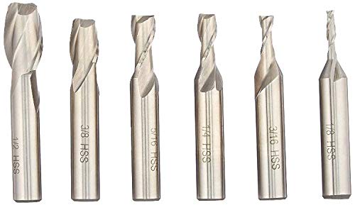 Image of HHIP 4952-0002 6 Piece 2 Flute and 4 Flute 3 /8 inch Shank High Speed Steel End Mill Set