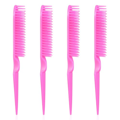 4 Peines de 3 Filas para Cabello Rizado Plástico Rosado miniatura 1