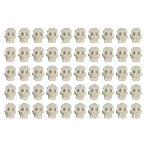 50pcs Small Skulls for Crafts Skeleton Heads Mini Plastic Skull Skeletons Miniatures Halloween Tiny- Skull Durable Creative Plastic Toys DIY Accessary Tricky