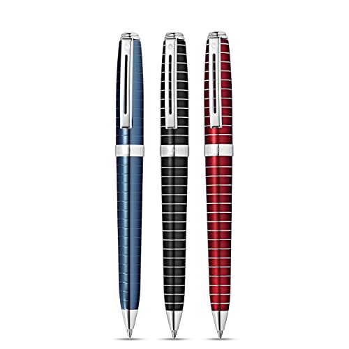 Image of Sheaffer 9164 Prelude Lacquer Ballpoint Pen - Black with Chrome-Plated Horizontal Engravings and Trim