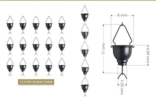 Image of Rain Chain - Gray Powder Coated 8.5 Feet Length Iron Rain Chain for Garden Decor - Rust Proof Long Lasting Rain Chain With Gutter Adaptor and Clip Installer - Rain Chain Downspout for Gutter | High Quality Gray Powder Coating which makes Iron Rain Chain rust proof