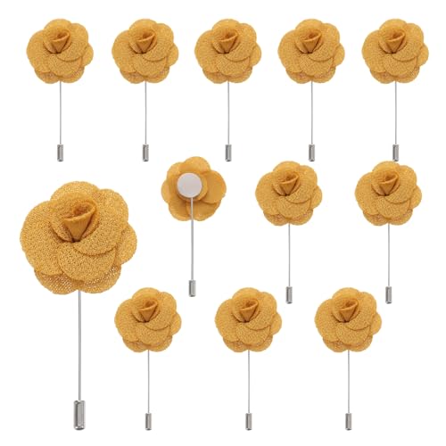 Boutonnières de poche camélia doré champagne pour costume de cérémonie et mariage