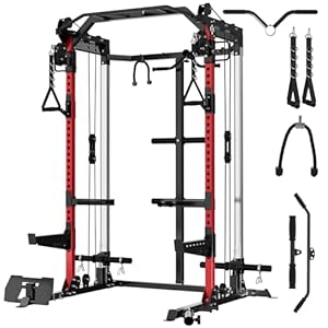 Mikolo Power Cage, 2000LB Squat Rack, Dual Pulley Cable Crossover System, Multi-function Free Weight Home Gym Workout Machine with Attachments