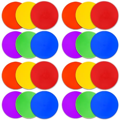 Vhxorrz Poly Spot Markers 9 inch 24 Pcs Non-Slip Rubber Agility Markers Flat Field Cones Floor Dots for Football, Soccer, Basketball Training Markers, School Activities, Exercise Drills 6 Colors