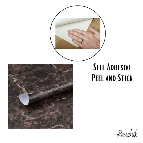 Image of Self Adhesive Gloss Vinyl Wrap Film, High Gloss Marble Furniture Film Wallpaper (24 * 96 inch, Brown Marble)