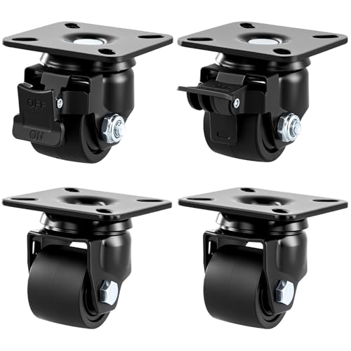 QWORK® Roulette Charge Lourde 50mm Avec Freins - Capacité 500KG, Silencieux & Anti-Vibration - Lot de 4 Idéales pour Meubles, Industrielles, Transport