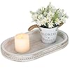 Hanobe Decorative Serving Tray Wood White Washed Bead Oval Tray for Coffee Table Rustic Wooden Trays Decor Farmhouse Kitchen Counter Tray Vintage Centerpiece for Living Room Home Organizer