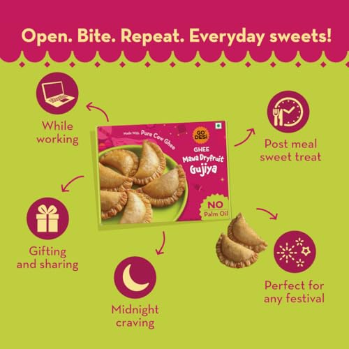 Image of GO DESi - Ghee Mawa Dry Fruit Gujiya | Made with Pure Cow Ghee | Holi Sweets | Holi Gifting | 200 grams