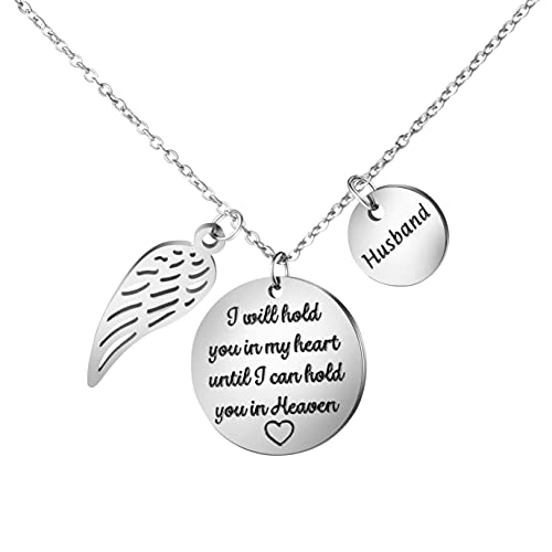 JoycuFF Personalized Memorial Necklace Sympathy Gifts for Women Daughter Sister Loss of Loved One Husband Remembrance Jewelry Angel Wings Silver Stainless Steel Pendant
