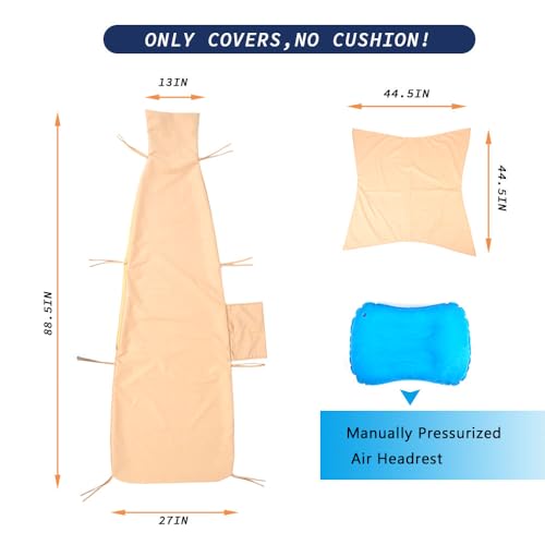 Replacement Cover for Outdoor Hanging Lounge Chair Cushion (Cover Only), Waterproof, with Umbrella Fabric and Inflatable Headrest, Patio Curved Chaise Hammock Swing Lounger Cushion Cover ?Khaki?