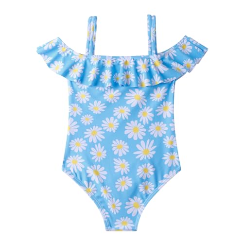 Image of LIZENS Girls Swimwear Spaghetti Straps One Piece Off-Shoulder Ruffle Beach Bathing Suit Flounce