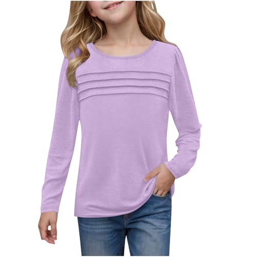 Girls Pleated Front Long Sleeve Shirts Kids Puffed Soft Cute Casual Crewneck T-Shirt Tops Fall Warm Shirt Trendy Crewneck Tee
