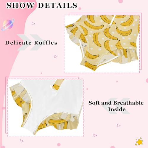 Girls One Piece Swimsuits Long Sleeve Swimsuit Zipper Bathing Suits Yellow Bananas White Dots4