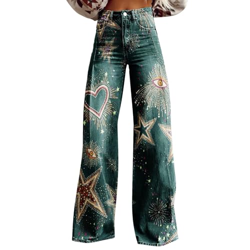 Womens Cute Jeans Wide Leg Colorful Pants for Women Sweatpants That Look Like Jeans Cow Print Flower Jean for Women