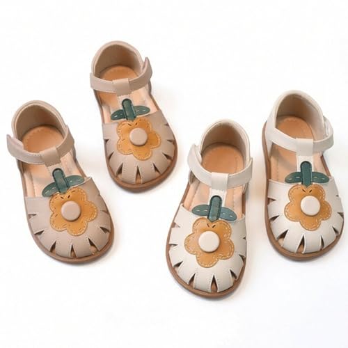 Image of WUIWUIYU Toddlers Little Girls T-Strap Hook&Loop Dress Strawberry Summer Shoes Closed Toe Carrot Sandals