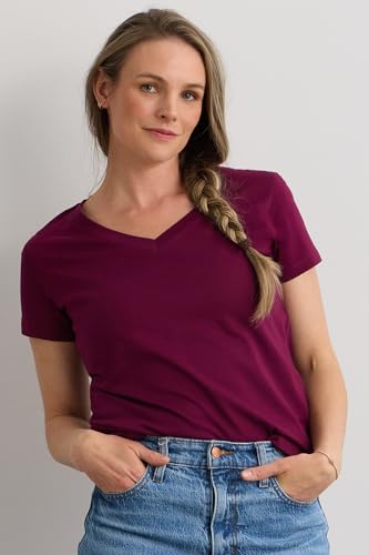 Women's 100% Organic Pima Cotton Relaxed Short Sleeve V-Neck T-Shirt4