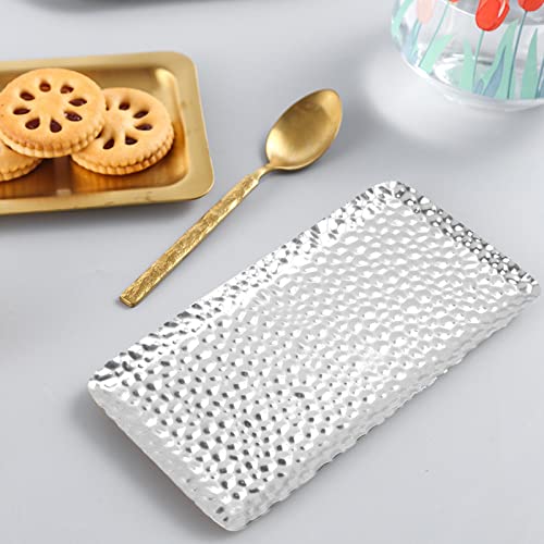 Hammered Stainless Steel Rectangular Tray Plate, 3.7 x 7.7 Inch Decorative Vanity Tray for Bathroom Counter Living Room - Image 3