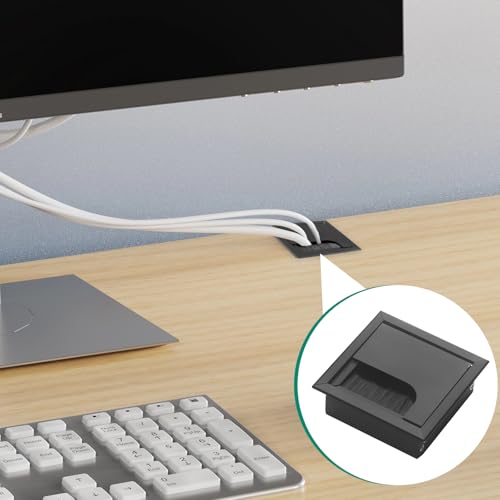 Image of TecoKart Table Wire Hole Cover - 80x80mm Premium Aluminum Grommet with Flip Open Lid and Brush for Desk Management | Perfect Table Hole Cover Cap for Organizing Cables