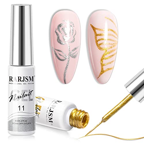 RARJSM Gel Liner Nail Art Silver Gold Glitter Nail Design