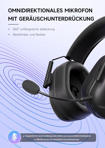 Wireless Gaming Headset, 2.4GHz USB Gaming Headphones Wireless for PC, PS5, PS4, Switch, Headset with Microphone, Bluetooth 5.2 Gaming Headset for Laptop, Computer, Wired Headset Mode for Xbox Series – Bild 6