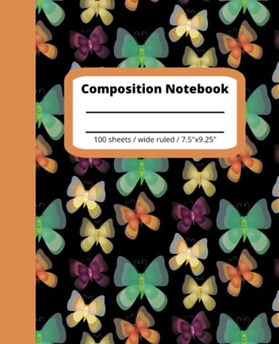 Composition Notebook: Butterflies on black background | 7.5" X 9.25" | Wide Ruled Lined 100 Pages | Cute Aesthetic School Supplies for Kids, Teens, Students: Pretty Cool Unique School Supplies image 2
