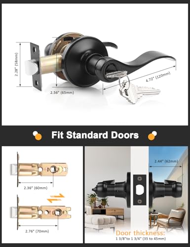 Image of Gobrico Keyed-Alike 2 Pack Door Levers, Matte Black Door Handles with Lock and Key, Wave Style Knob Exterior Entry Door