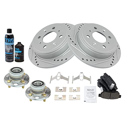 Image of TRQ Performance Rear Brake Pad & Rotor Kit Premium G-Coated Ceramic Slotted X Drilled Compatible with 1990-2001 Acura Integra 1992-2000 Honda Civic 1995-1997 Civic del Sol