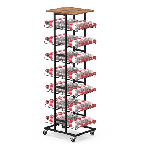 Botellero móvil de 7 Niveles con Ruedas, Soporte para 56 Botellas, Carro de Bar de Metal con Superficie de Madera, Carro de Cocina con Gran Capacidad para Bebidas y Suministros para Fiestas
