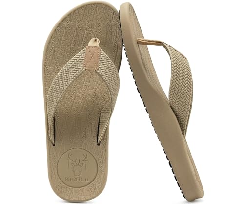 Image of KuaiLu Mens Flip Flops Arch Support Comfortable Summer Beach Thong Sandals Yoga Foam Cushion Slip on Slippers