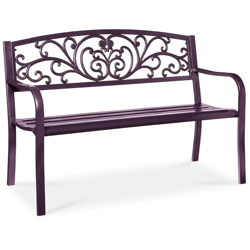 Best Choice Products Outdoor Bench Steel Garden Patio Porch Furniture for Lawn Park Deck wFloral Design Backrest Slatted Seat - Black product thumbnail 18
