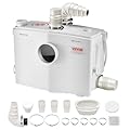 VEVOR 1200W Macerator Pump, 48 GPM Flow, 33 ft/10 m Head, Macerator Sewerage Toilet Pump with 4 Water Inlets, Waste Water Disposal Upflush Machine for Toilet, Basement, Shower, Sink, Laundry, Bathtub