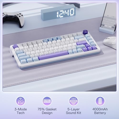 Image of Redragon K673 MAX 75% Wireless Gasket RGB Gaming Keyboard, 3-Modes 81 Keys PBT Compact Mechanical Keyboard w /Hot-Swap Socket, Dedicated Knob Control & 5-Layer Noise Dampening, Custom Linear Switch