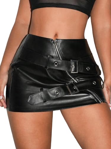 GORGLITTER Damen Rock Y2k Röcke Elegant Minirock mit Gürteldetail...