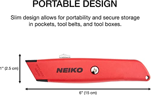 Image of NEIKO 00679A Safety Box Cutter, Retractable Utility Knife, 2 Pack, 3 Extra Razor Blade Refills with Every Cardboard Box Knife, Razor Knife, Carpet Cutter, Self Lock Box Opener, Hobby Knife