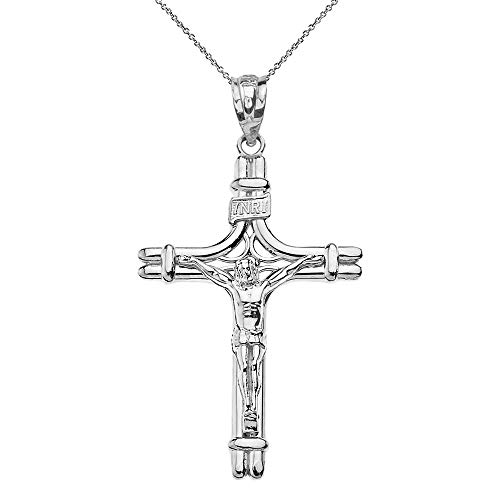 Sterling Silver INRI Crucifix Jesus on the Cross Pendant Necklace