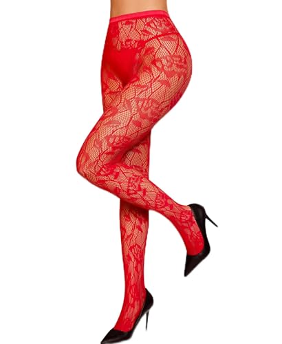 RSLOVE Collant Femme Sexy Fantaisie - Collants Résille Taille Haute Bas mit Motif Rouge