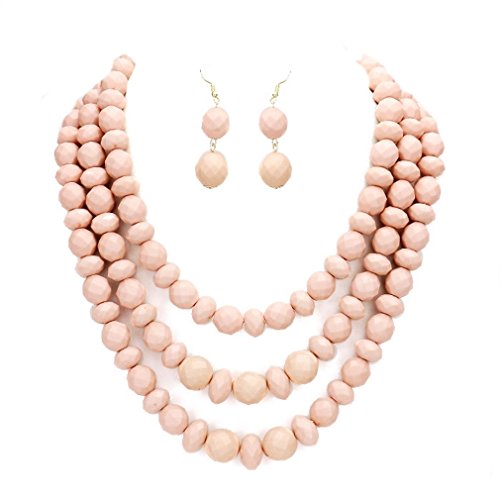 Affordable Wedding Jewelry Uniklook Fashion Layered Strands Light Pink Rose Beaded Beads Necklace Earrings Set Gift Bijoux