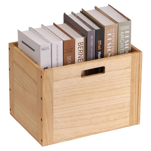 KIRIGEN Organizador de cesta de cubo de almacenamiento de madera apilable para el hogar, libros,...