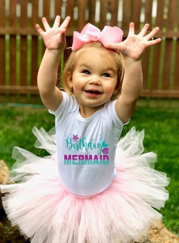 Image of Birthday Shirt Girls Toddler T-Shirts Unicorn Mermaid Birthday Tees Little Kids Top Outfit White Pink 2nd 3rd 4th 5th 6th 7th