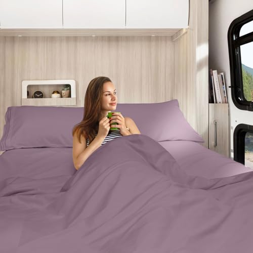 Image of Nestl Grayish Purple Short Queen Sheets for RV, Hotel Luxury RV Queen Sheets Set, 4 Piece Fitted Bed Sheet Set and Pillowcases, Super Soft, Wrinkle-Free, and Breathable Camper Bedding