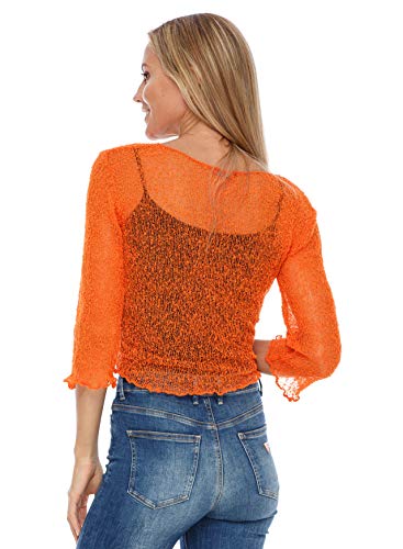 Shu-Shi Womens Sheer Shrug Tie Top Cardigan Lightweight Knit One Size 2-12 (One Size, Sunset Orange) #TOP5