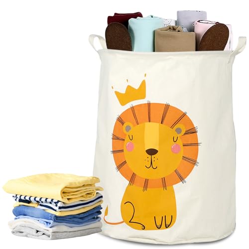 Cesta de lavandería para habitación de los niños, cestas de almacenamiento HOMURY plegables para habitación de los niños, lino plegable con diseño de león, cesta de almacenamiento para juguetes, ropa,