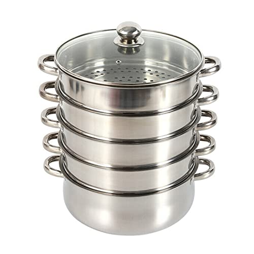 Vaporera de acero inoxidable de 5 niveles con tapa de cristal y 30 cm para cocinar sano