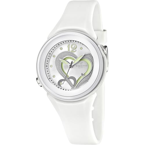 CALYPSO Reloj Mujer Analógico de Caucho Blanco - Movimiento de Cuarzo - Relojes Mujer - Cristal de Alta Resistencia - Resistente al Agua 10 ATM K5576/1 - Trendy