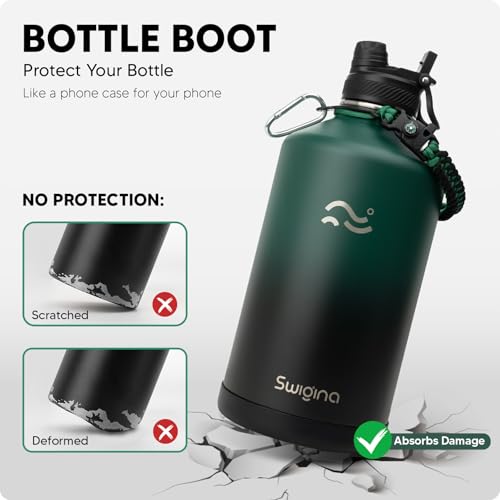 Image of Swigina Insulated Water Bottle with Silicone Boot (36hrs Cold /18hrs Hot) - DIY Stickers, [2-in-1 Lid], BPA Free, 128 oz